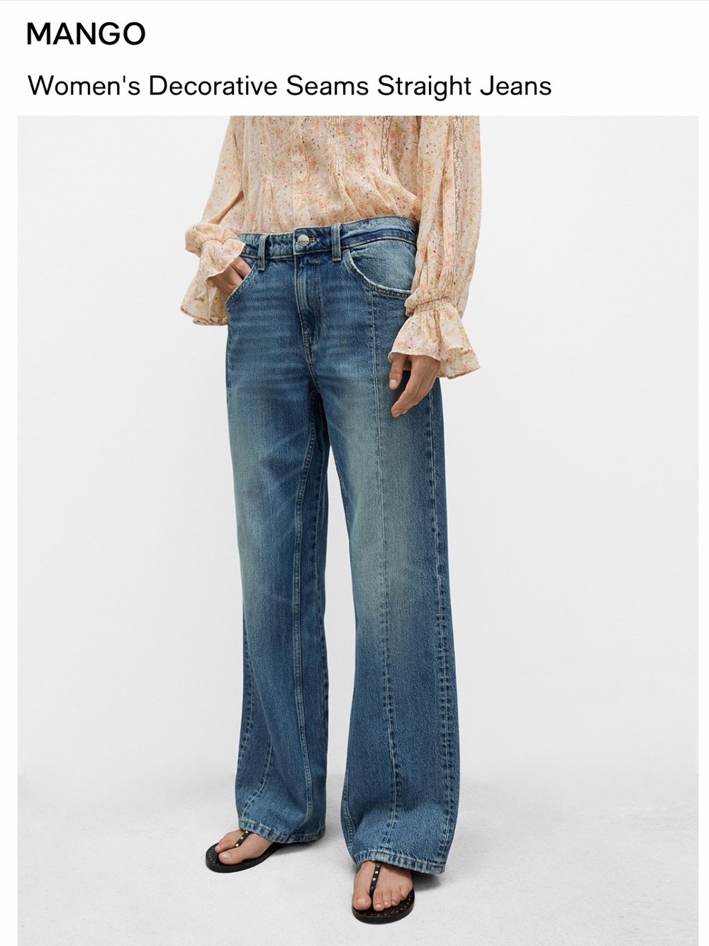 High-Waisted Straight Leg Jeans Front Seams  Medium Blue 8 Downtown Girl Y2K 90s - Picture 2 of 5